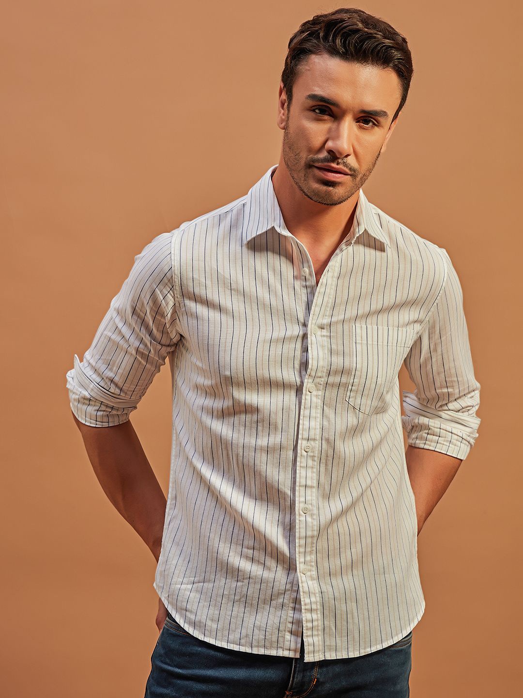 

THINC Men Blissful Linen Regular Fit Shirt, Off white