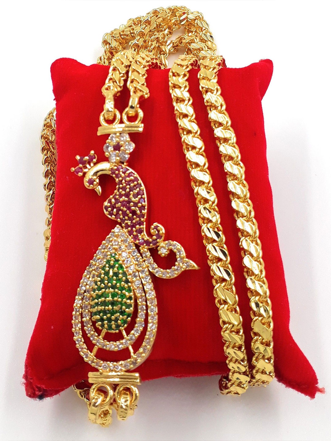 

Anujeet Fashion Hub Gold-Plated AD Studded Double Heart Chain