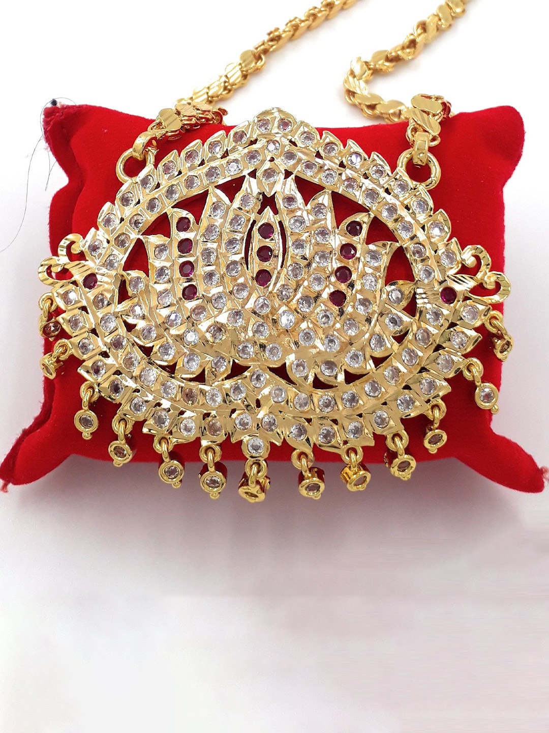 

Anujeet Fashion Hub Gold-Plated AD Studded Lotus Dollar Necklace