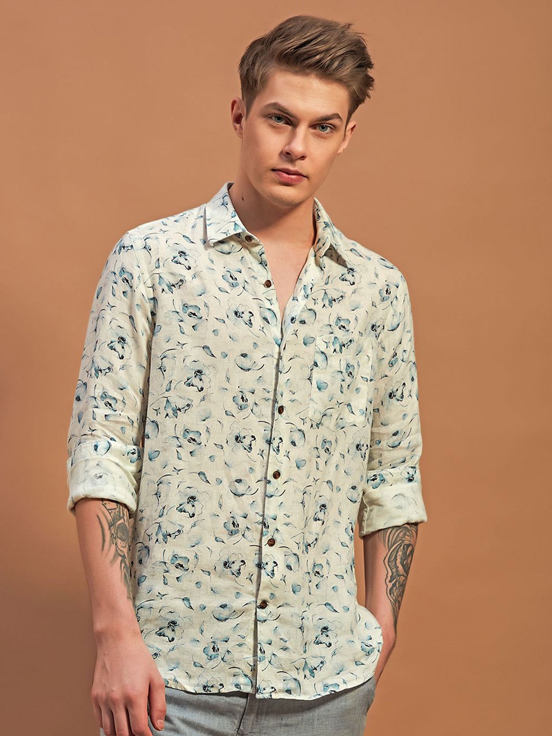 

THINC Men Majestic Linen Luxurywear Regular Fit Shirt, Beige