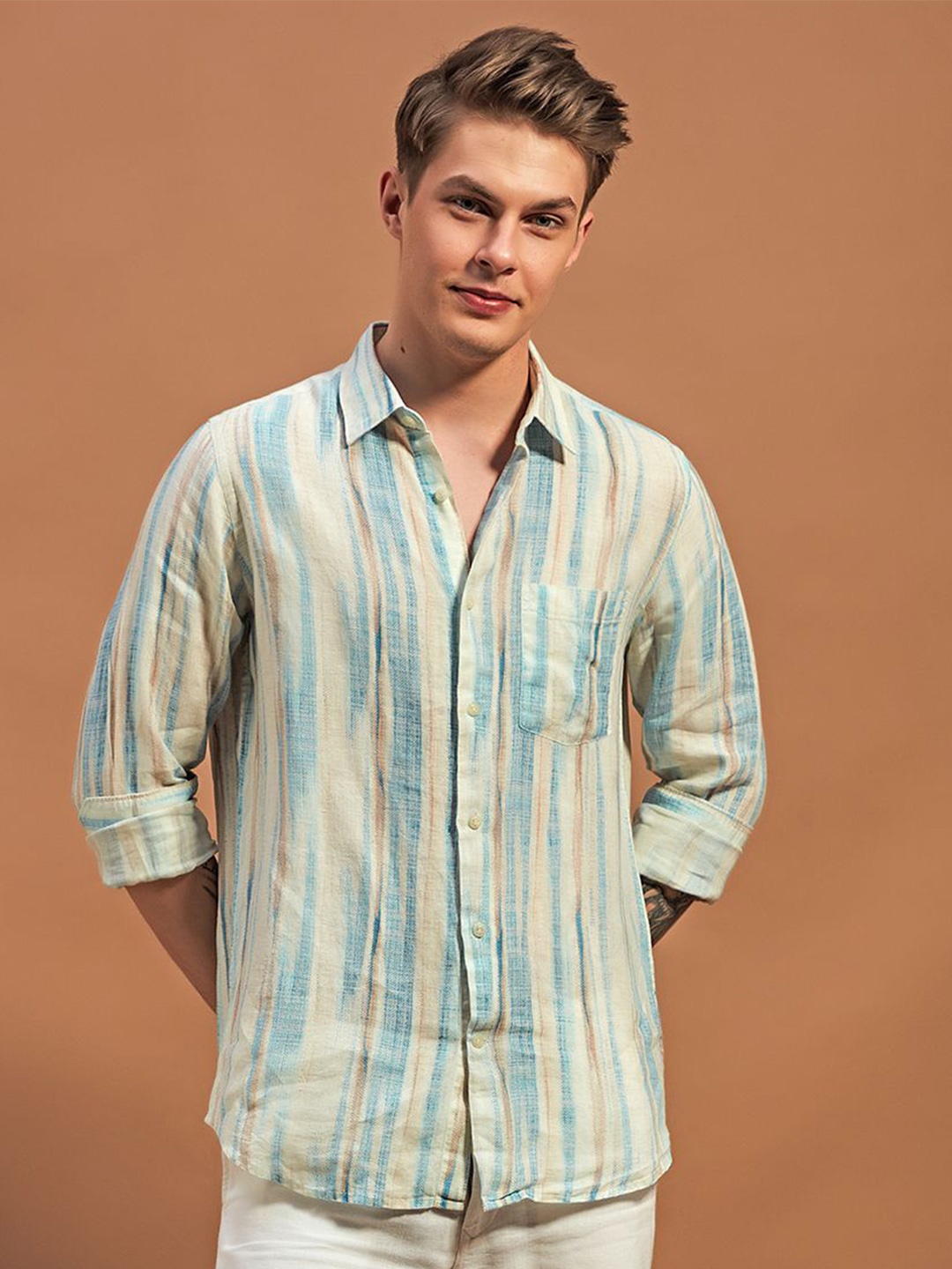 

THINC Men Cerulean Linen Luxurywear Regular Fit Shirt, Blue