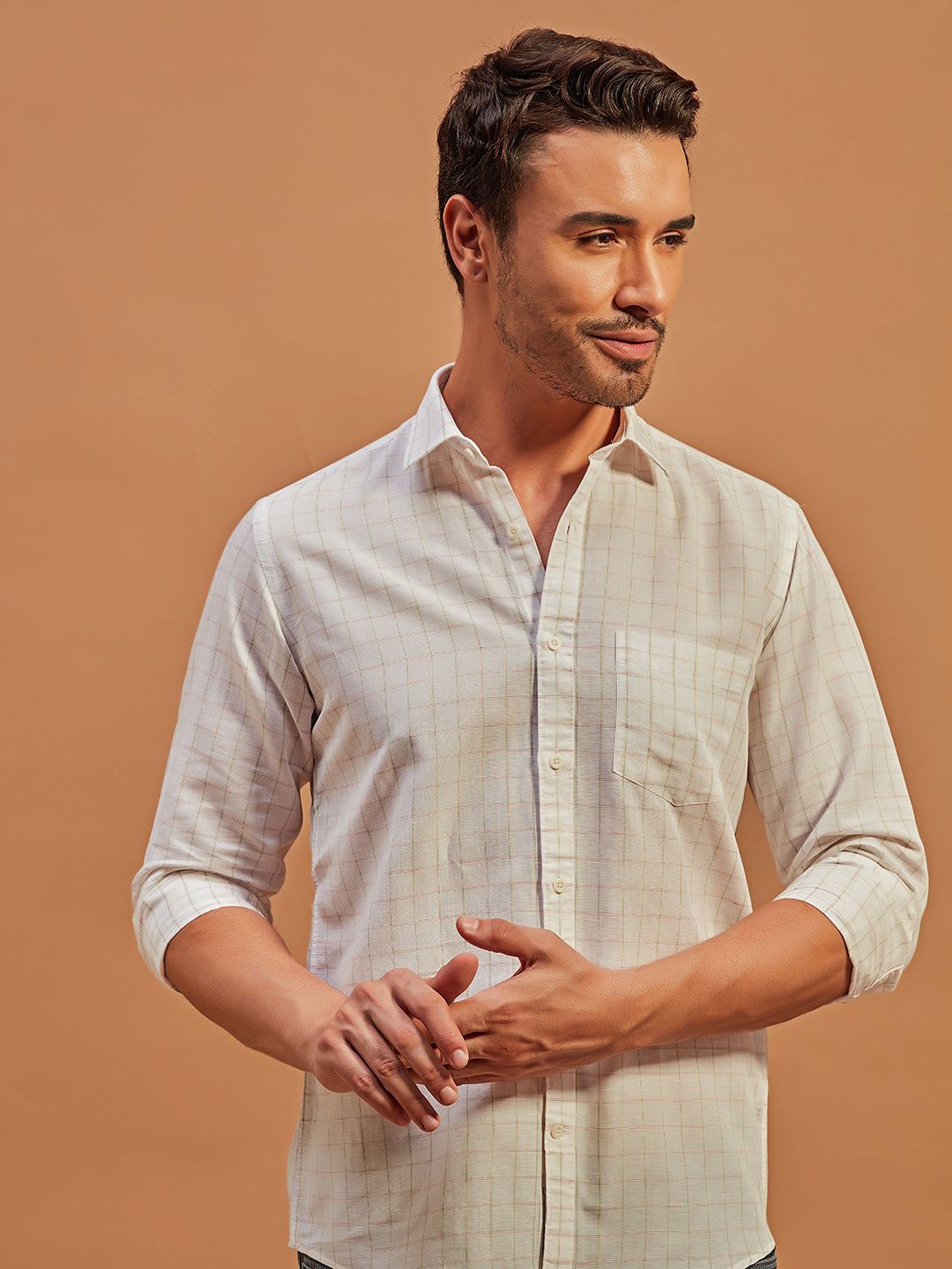 

THINC Men Wealthy Linen Regular Fit Shirt, Beige