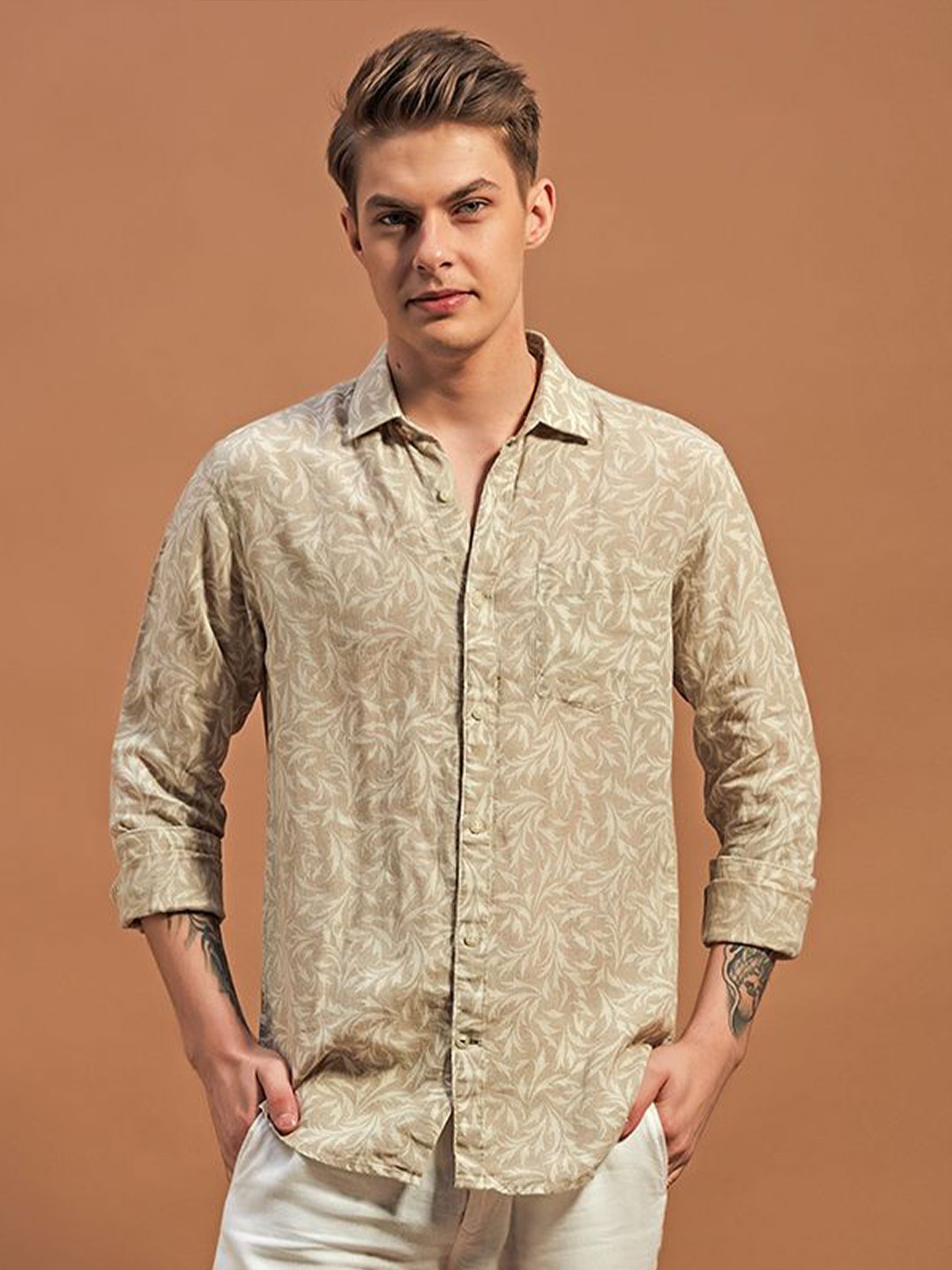 

THINC Men Linen Regular Fit Shirt, Beige