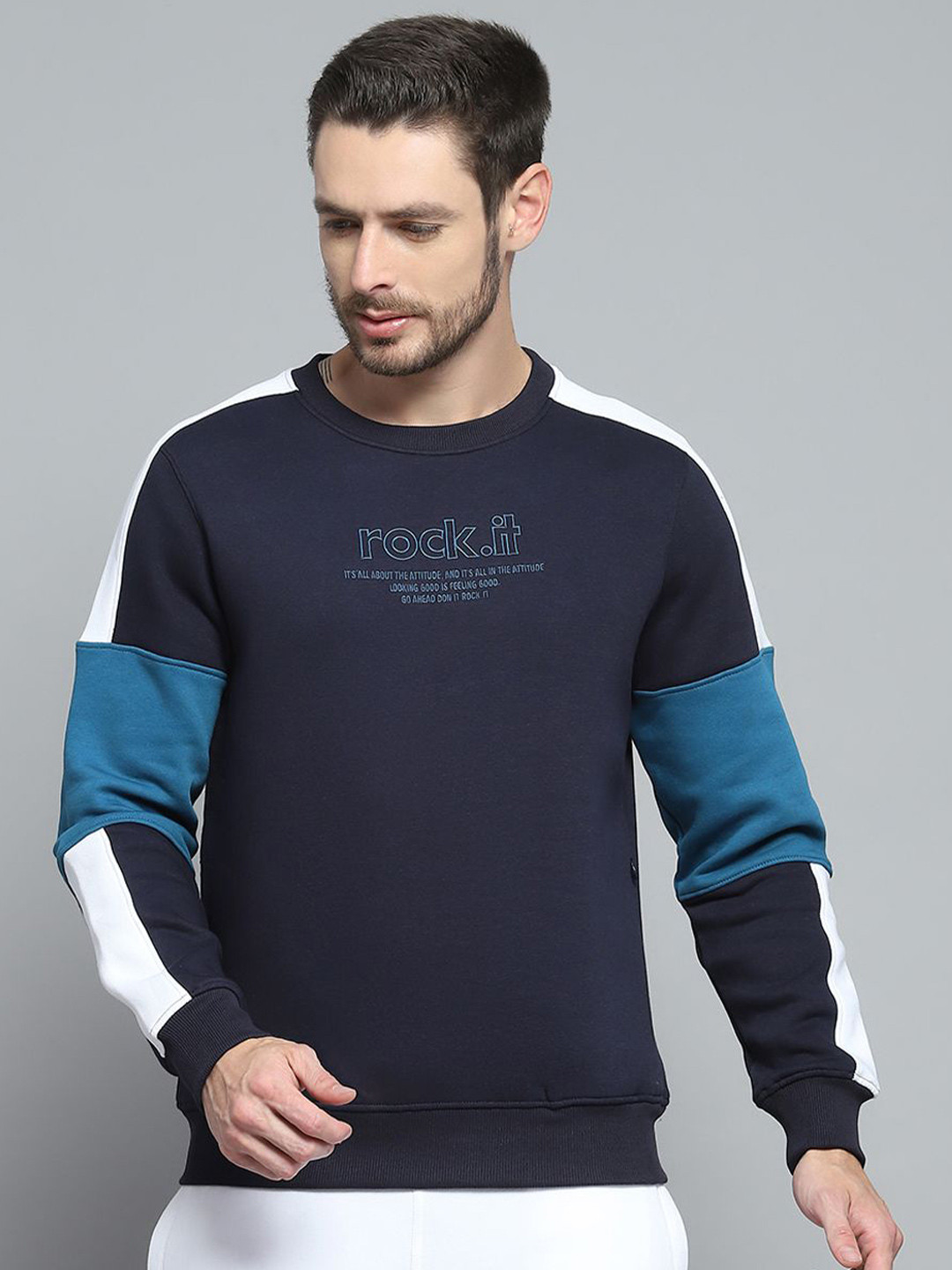 

rock.it Men Cotton Typography Printed Sweatshirt, Navy blue