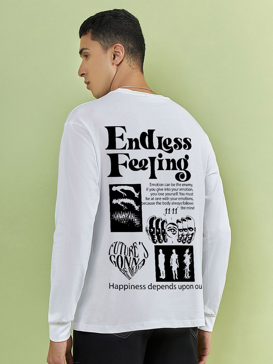 

Bewakoof Men Typography Printed Round Neck Pure Cotton Oversized T-shirt, White