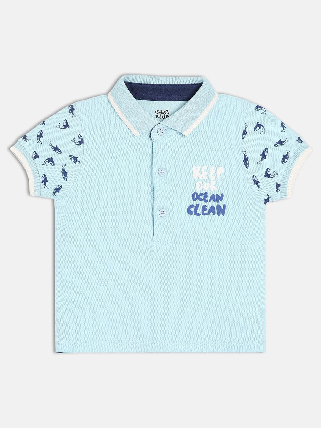 

MINI KLUB Boys Typography Printed Polo Collar Cotton T-shirt, Blue