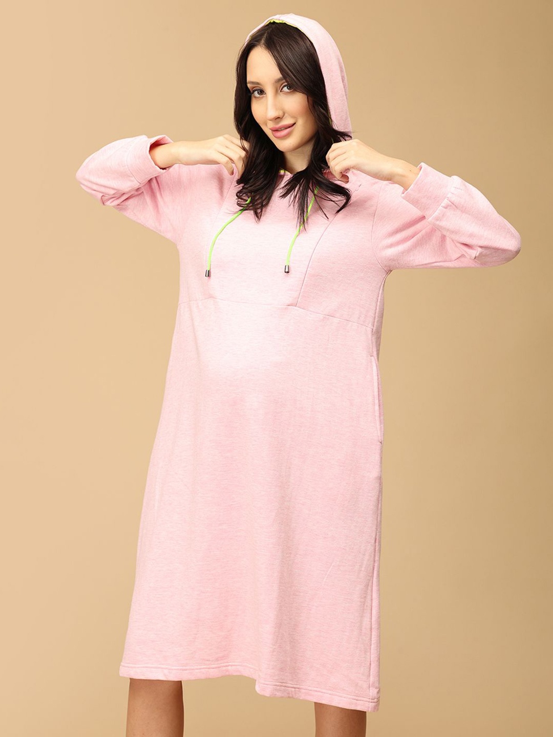 

The Mom Store Women Maternity Hooded Jumper Dress, Pink