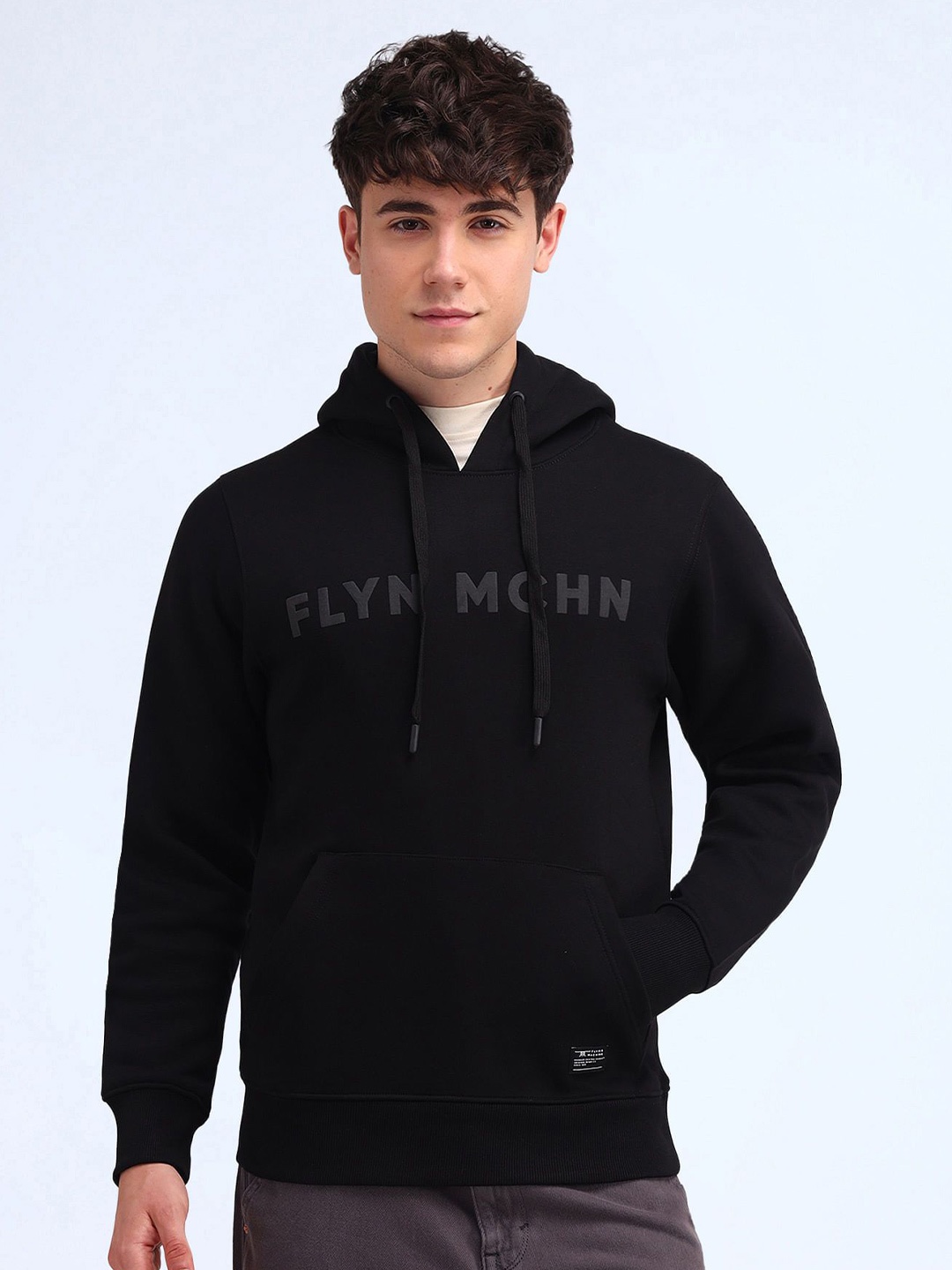 

Flying Machine Men Printed Hooded Sweatshirt, Black