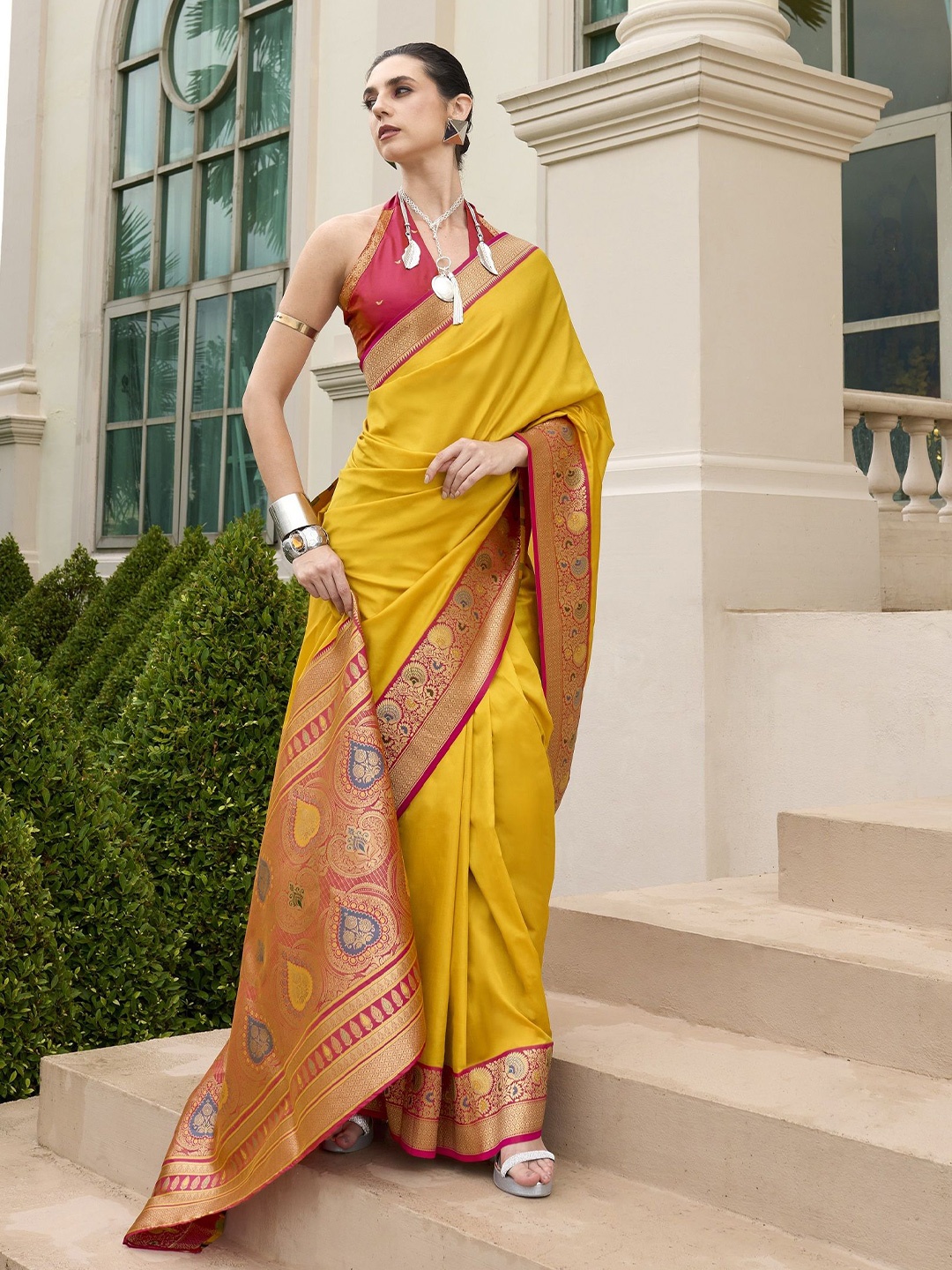 

MAHALASA Woven Design Zari Pure Silk Banarasi Saree, Yellow