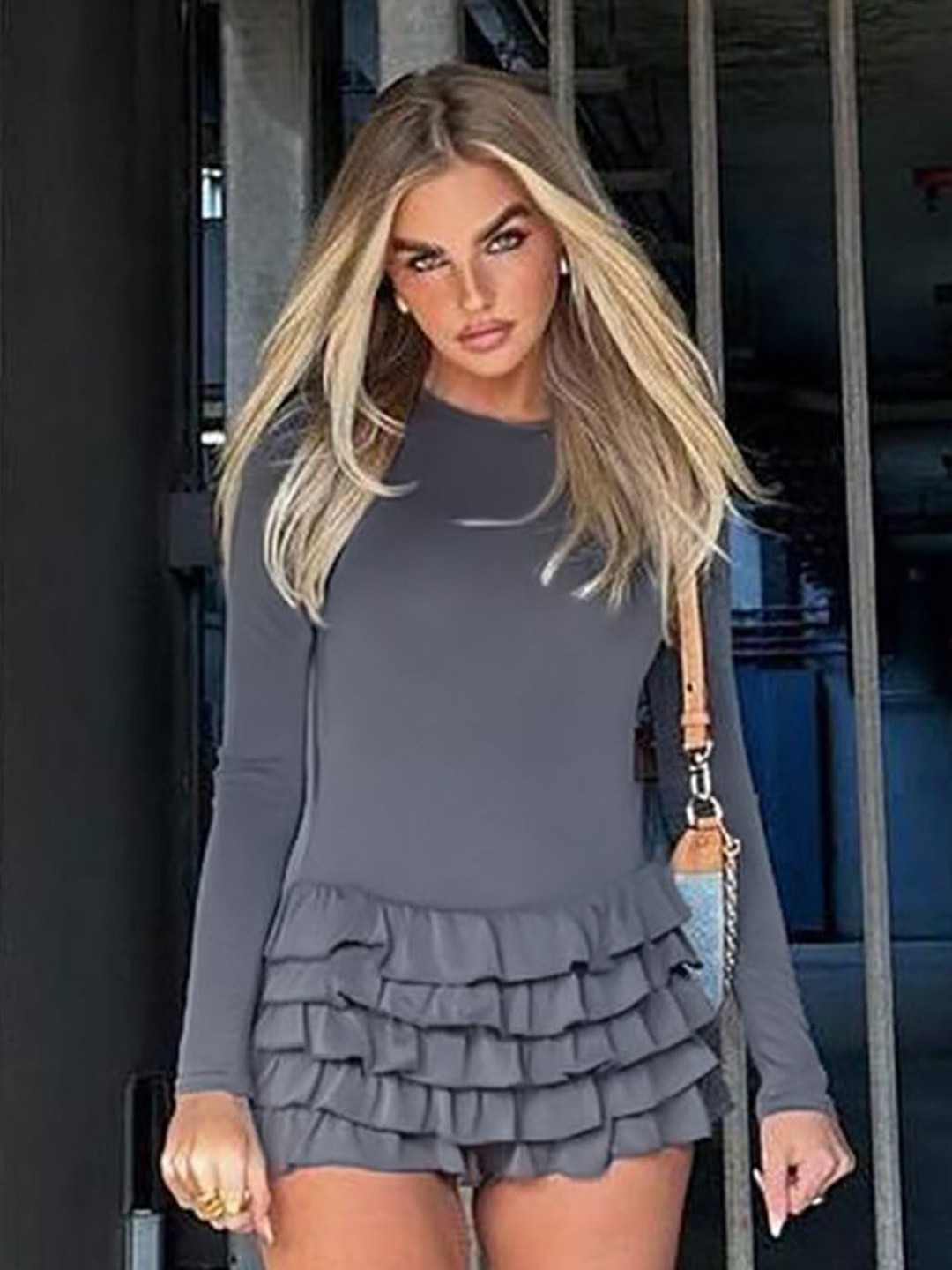 

StyleCast x Revolte Women Ruffles Round Neck Playsuit, Grey