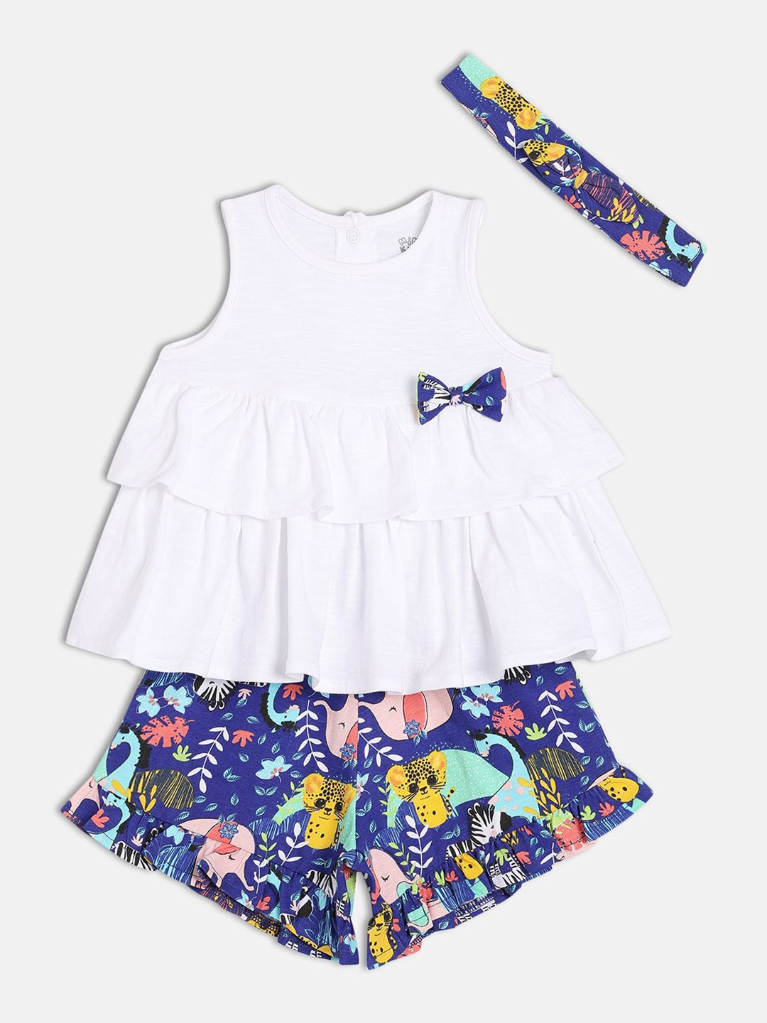 

MINI KLUB Girls Pure Cotton Top with Shorts, White