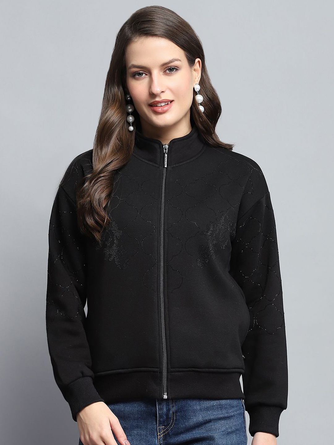 

Monte Carlo Women Embellished High Neck Sweatshirt, Black