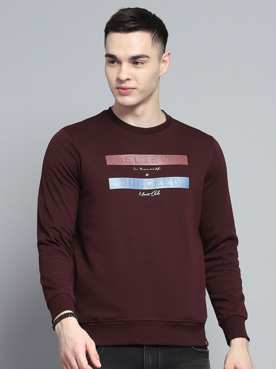 

Monte Carlo Men Alphanumeric Printed Long Sleeves Sweatshirt, Maroon