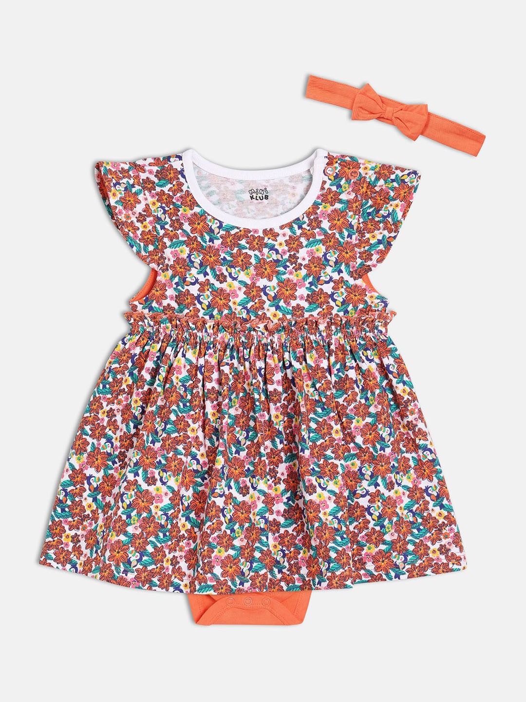 

MINI KLUB Girls Printed Pure Cotton Bodysuit, White