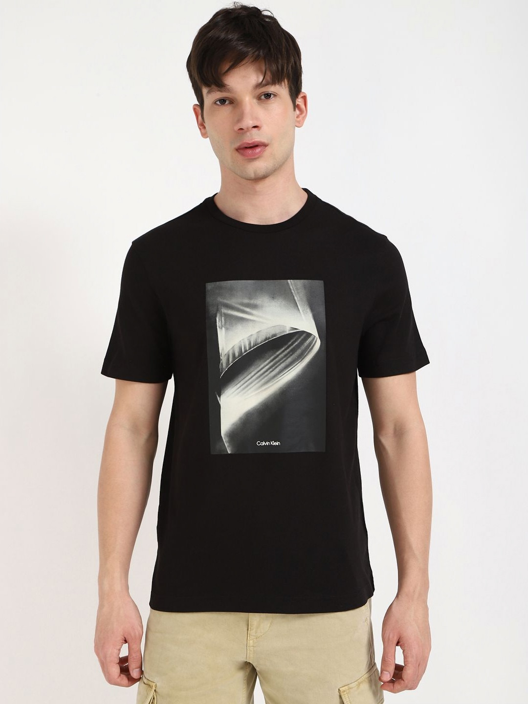 

Calvin Klein Jeans Men Graphic Printed Round Neck Cotton T-shirt, Black