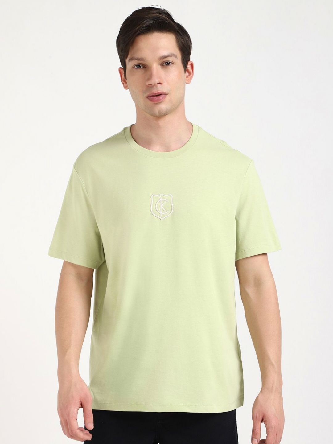 Calvin Klein Jeans Men Typography Printed Round Neck Cotton T-shirt, Green