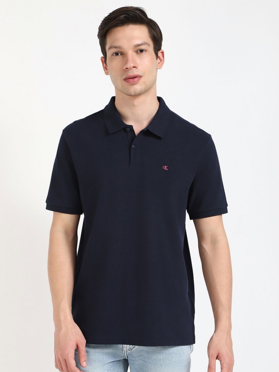 

Calvin Klein Jeans Men SS CASUAL PIQUE Solid Polo Collar Cotton T-shirt, Navy blue