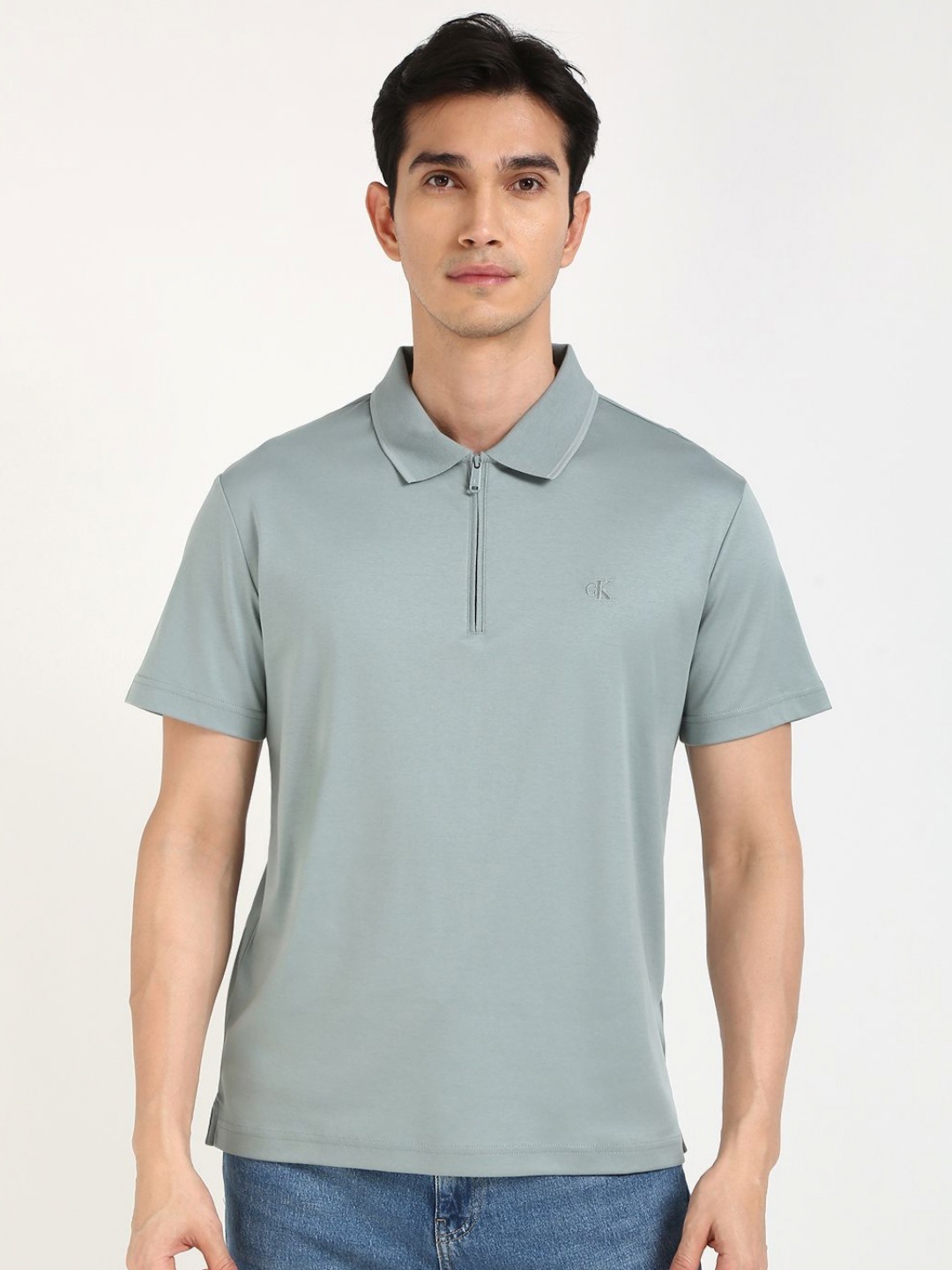 

Calvin Klein Jeans Men Solid Polo Collar Cotton T-shirt, Green