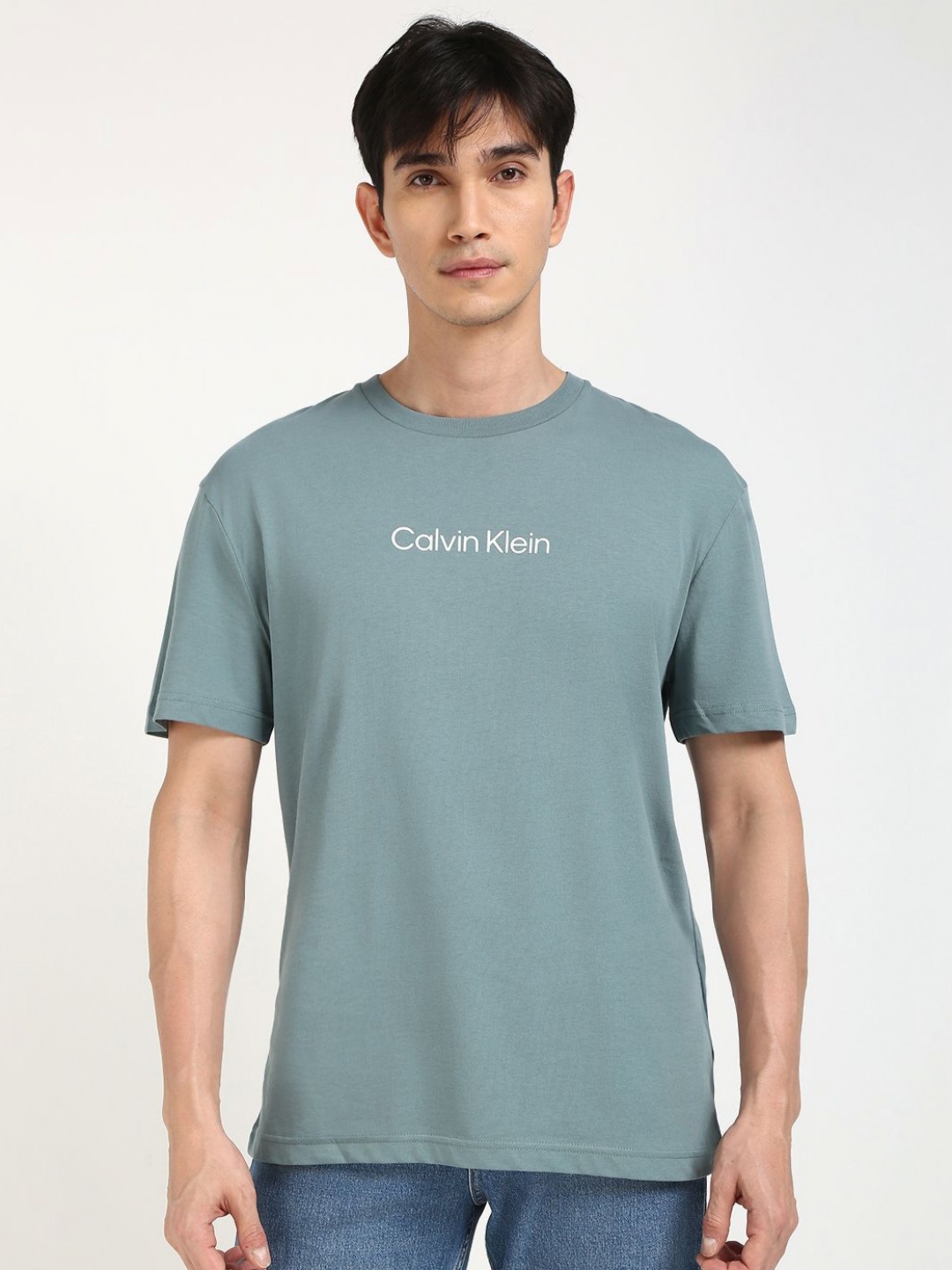 

Calvin Klein Jeans Men Typography Printed Round Neck Cotton T-shirt, Blue