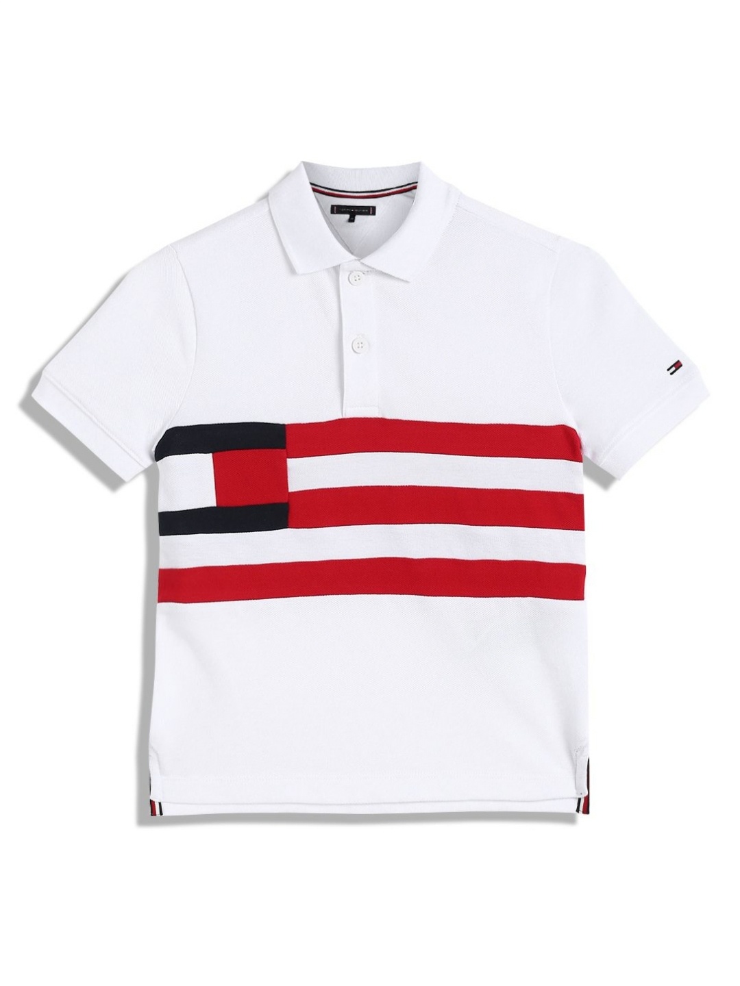

Tommy Hilfiger Boys Striped Polo Collar Cotton T-shirt, White