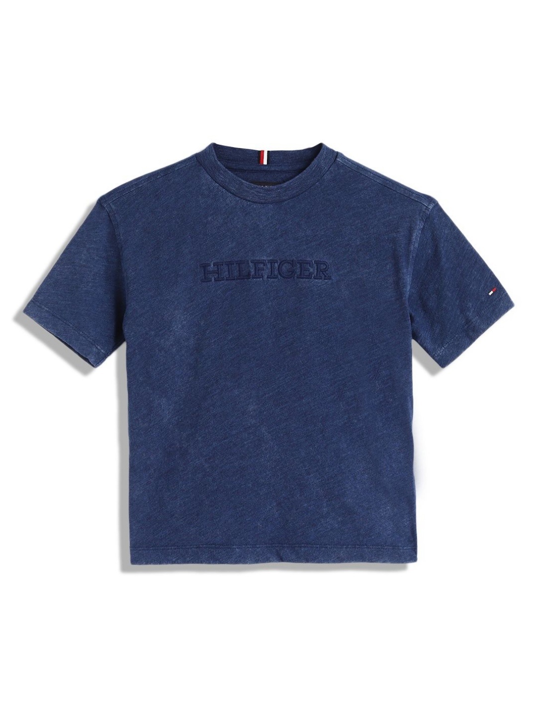 

Tommy Hilfiger Boys Typography Printed Round Neck Cotton Relaxed Fit T-shirt, Blue