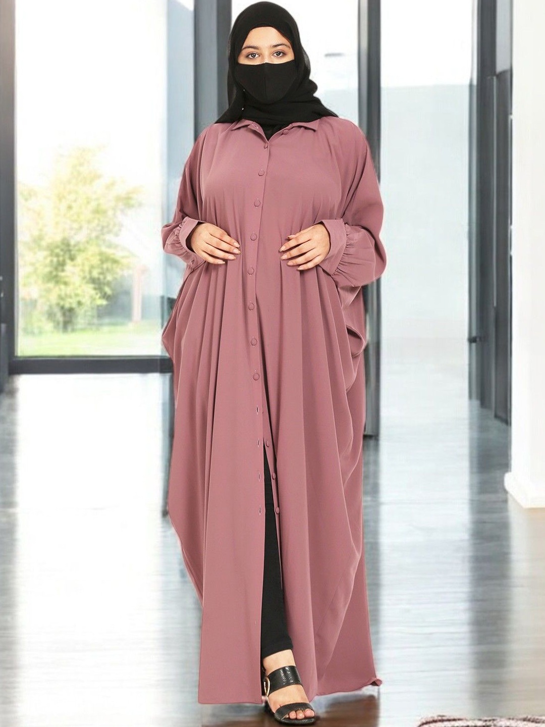 

MUSHKIYA Women Pink Burqa With Matching Buttons
