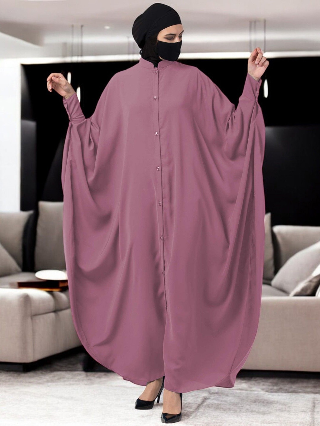 

MUSHKIYA Women Solid Kaftan Abaya Burqa, Mauve