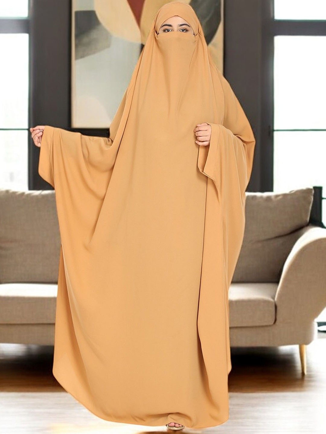

MUSHKIYA Women Solid Jilbab Burqa With Adjustable Nose Piece, Rust