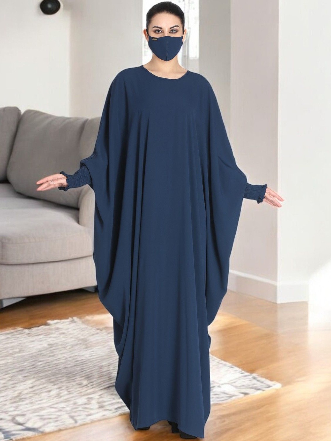 

MUSHKIYA Women Solid Elasticated Sleeves Kaftan Abaya Burqa, Blue