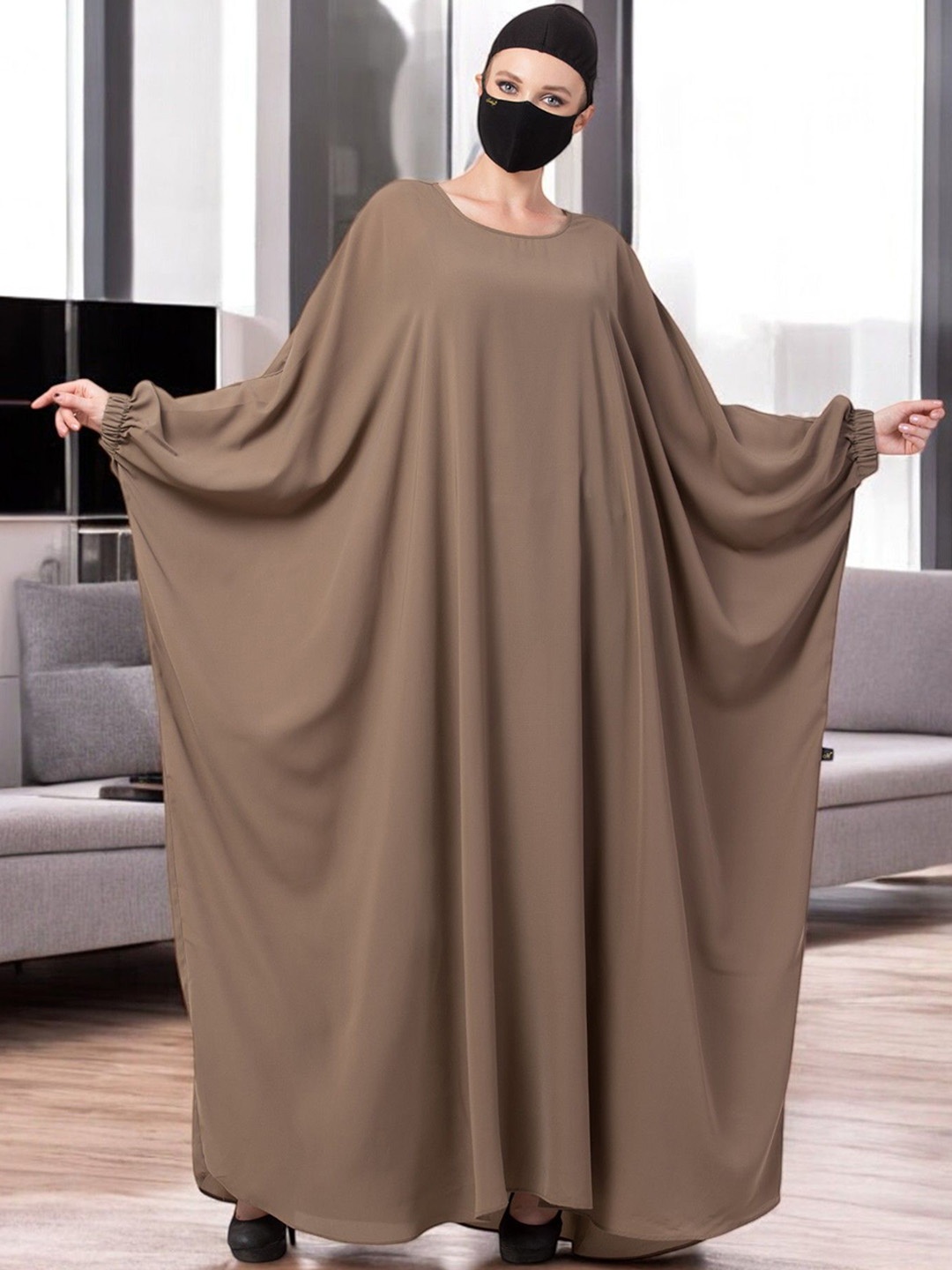 

MUSHKIYA Women Solid Kaftan Abaya Burqa, Khaki