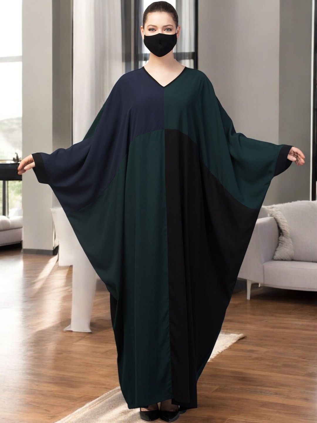 

MUSHKIYA Women Colorblocked Kaftan Abaya Burqa, Green