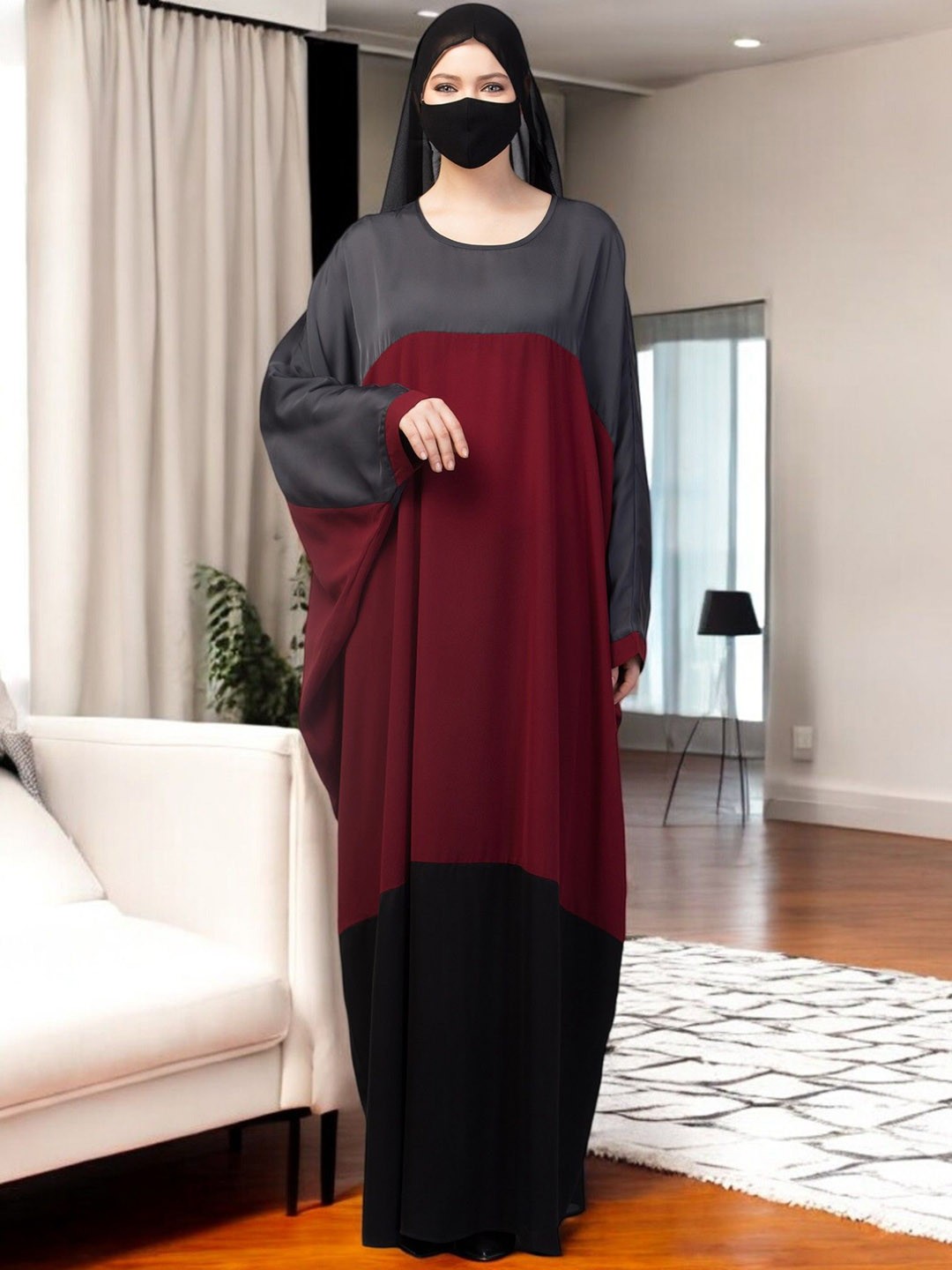 

MUSHKIYA Color-Blocked Kaftan Abaya In Free Size, Khaki