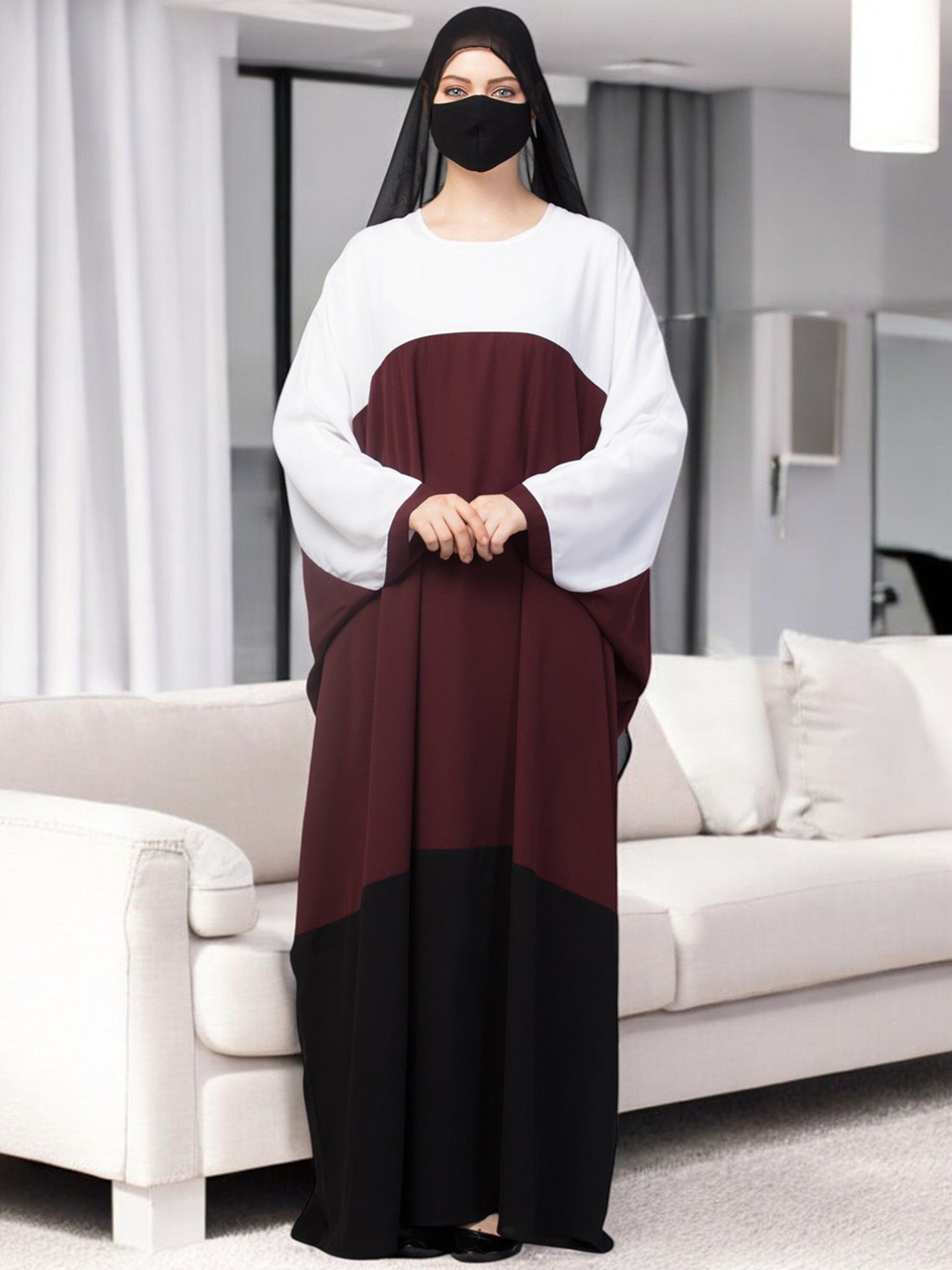 

MUSHKIYA Women Solid Abaya Kaftan Burqa, Maroon