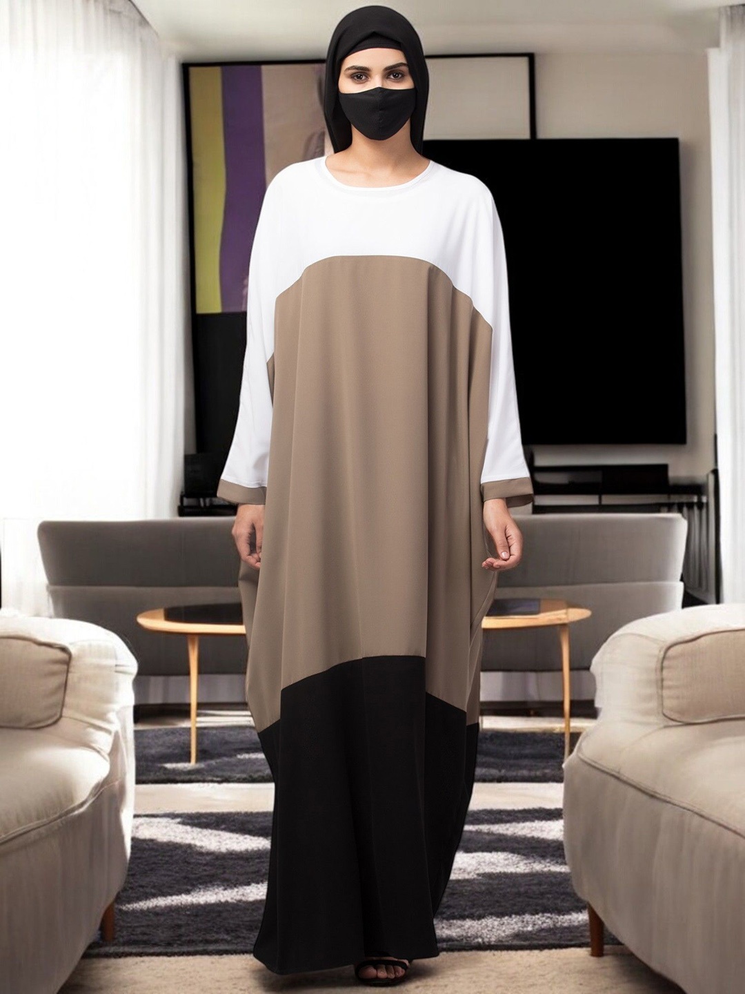 

MUSHKIYA Women Solid Abaya Kaftan Burqa, Khaki