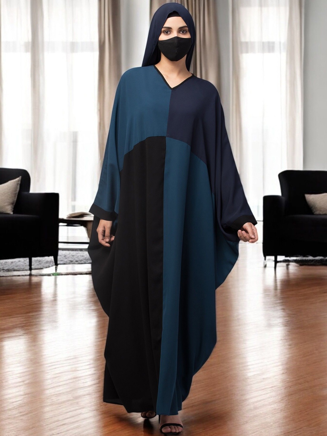 

MUSHKIYA Women Colorblocked Kaftan Abaya Burqa, Teal