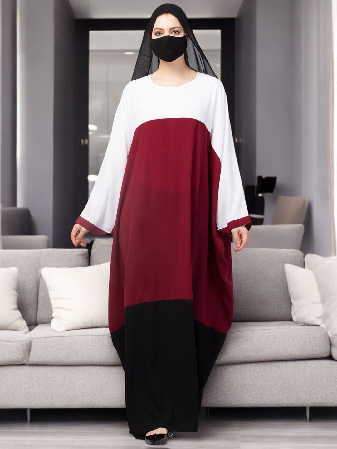 

MUSHKIYA Women Solid Abaya Kaftan Burqa, Maroon