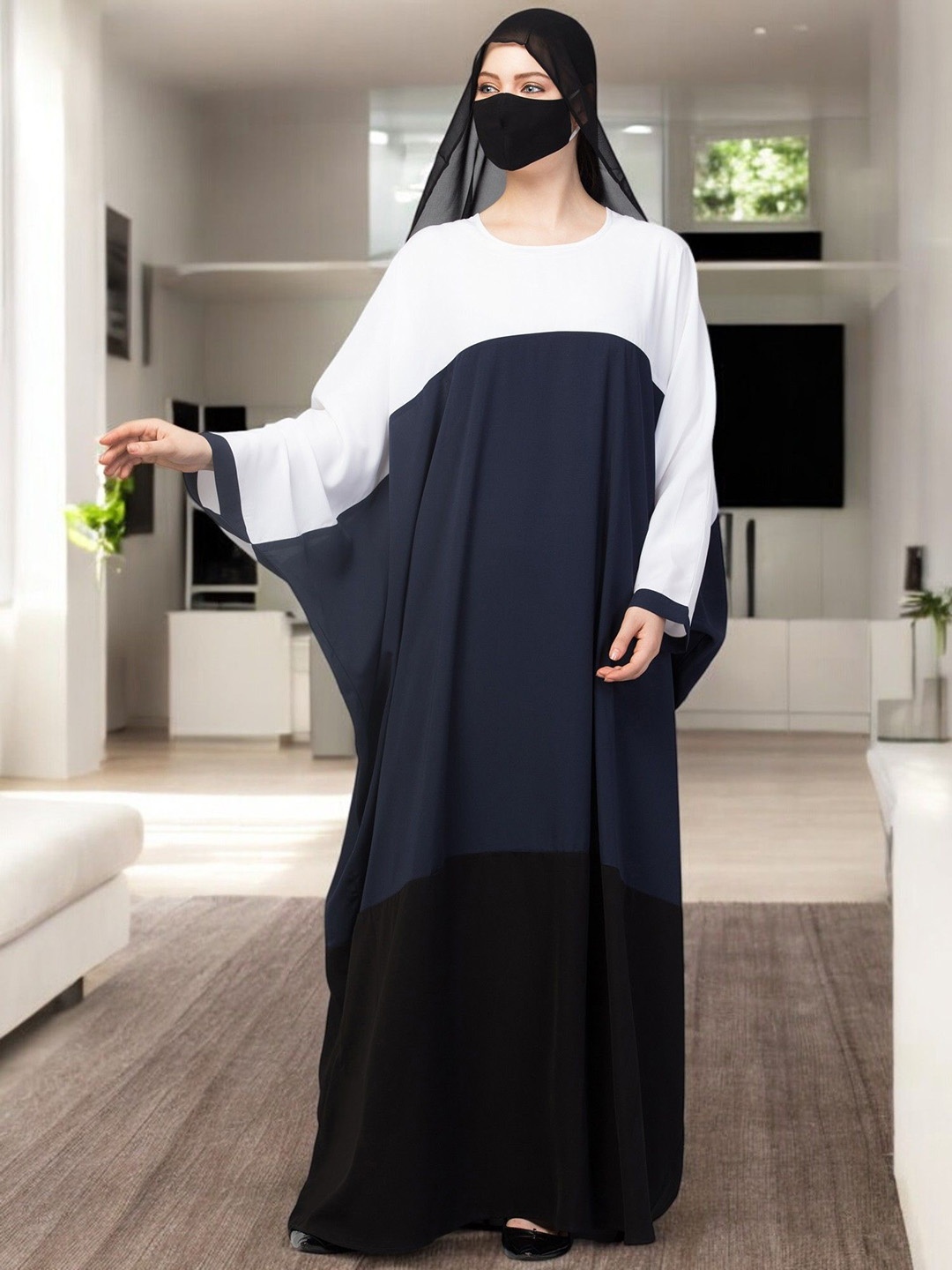 

MUSHKIYA Women Solid Abaya Kaftan Burqa, Navy blue