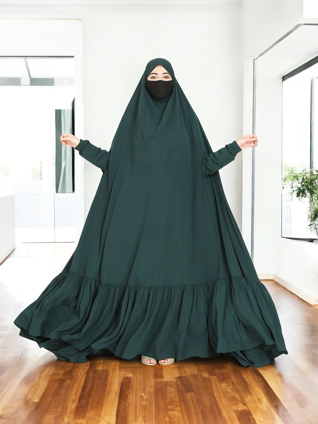 

MUSHKIYA Women Solid Jilbab Burqa With Adjustable Mouthpiece, Green