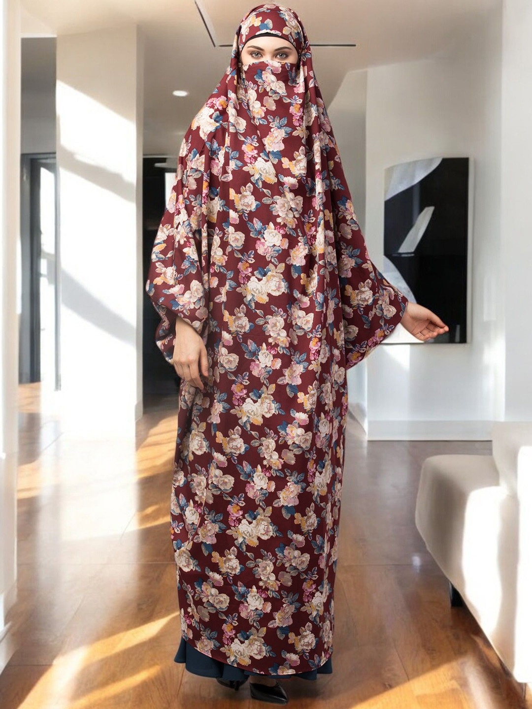 

MUSHKIYA Women Solid Jilbab Burqa With Adjustable Mouthpiece, Maroon