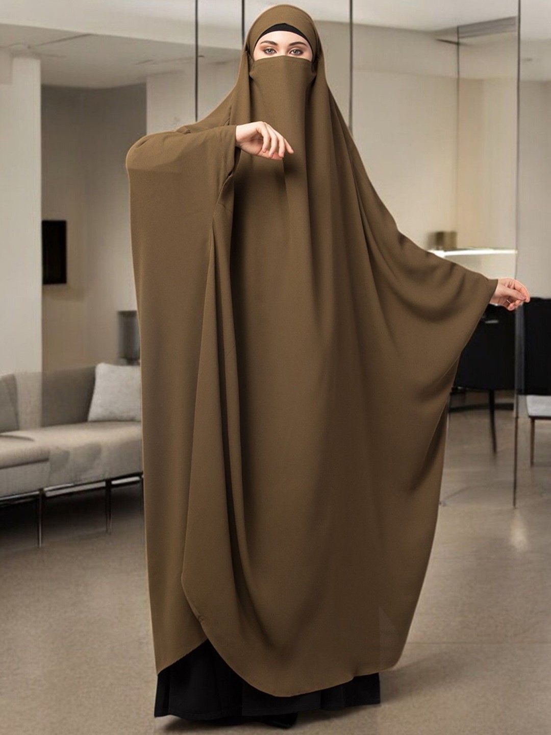 

MUSHKIYA Women Solid Jilbab Burqa With Adjustable Mouthpiece, Olive