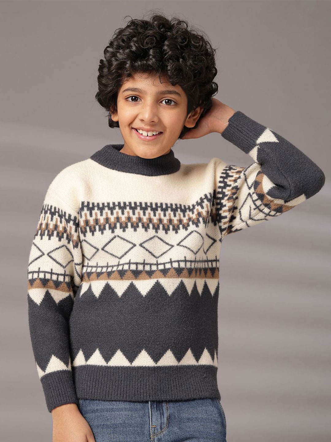 

Albion By CnM Boys Printed Woollen Pullover, Grey