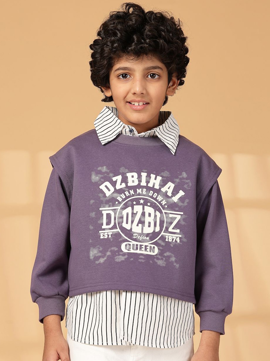 

Albion By CnM Boys Shirt Collar Pullover Sweatshirt, Purple