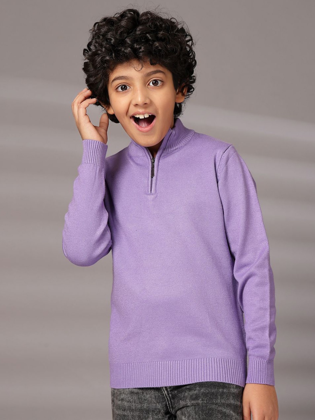 

Albion By CnM Boys Mock Collar Woollen Pullover Sweater, Purple