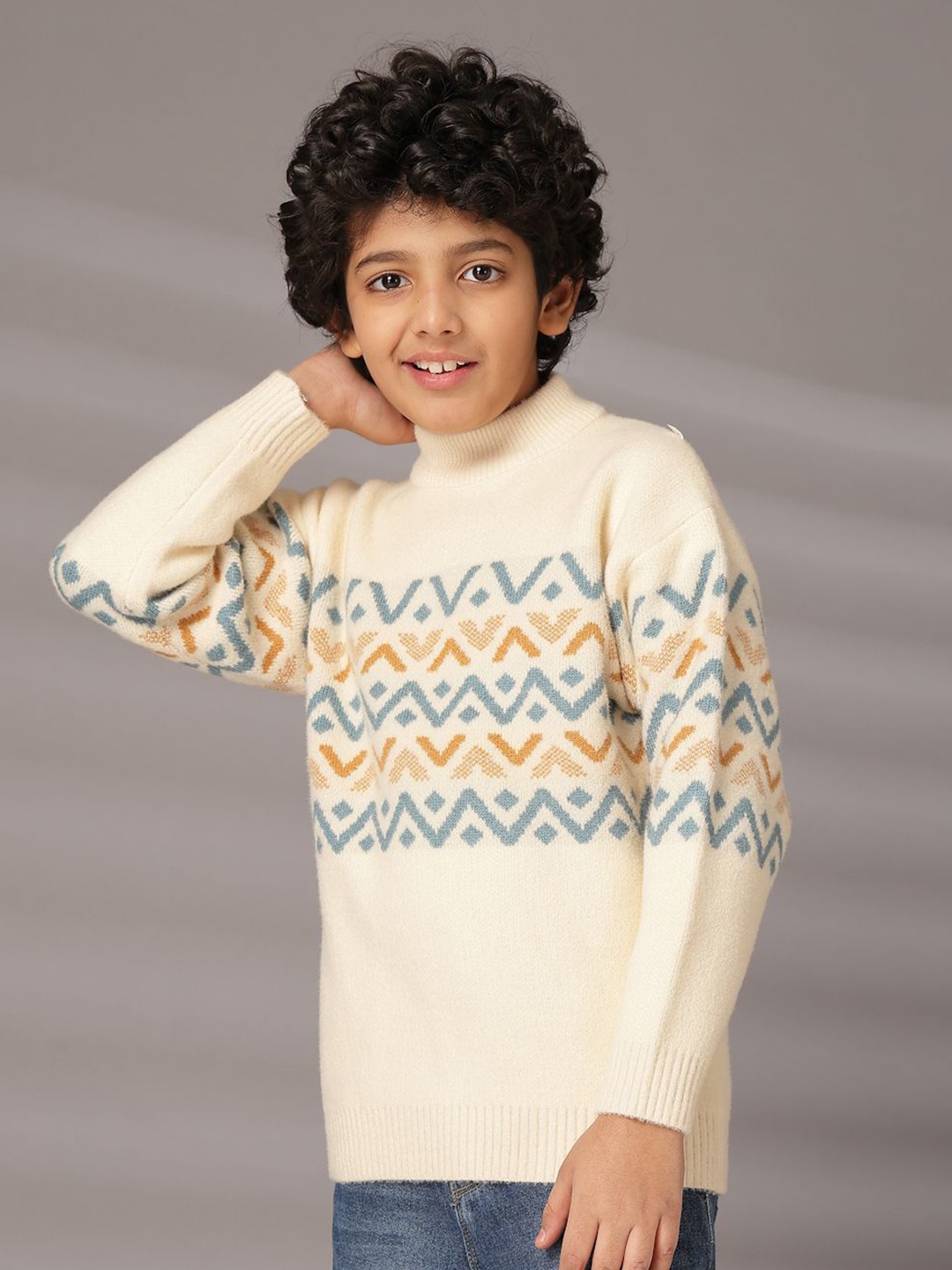 

Albion By CnM Boys Printed Woollen Pullover, Cream