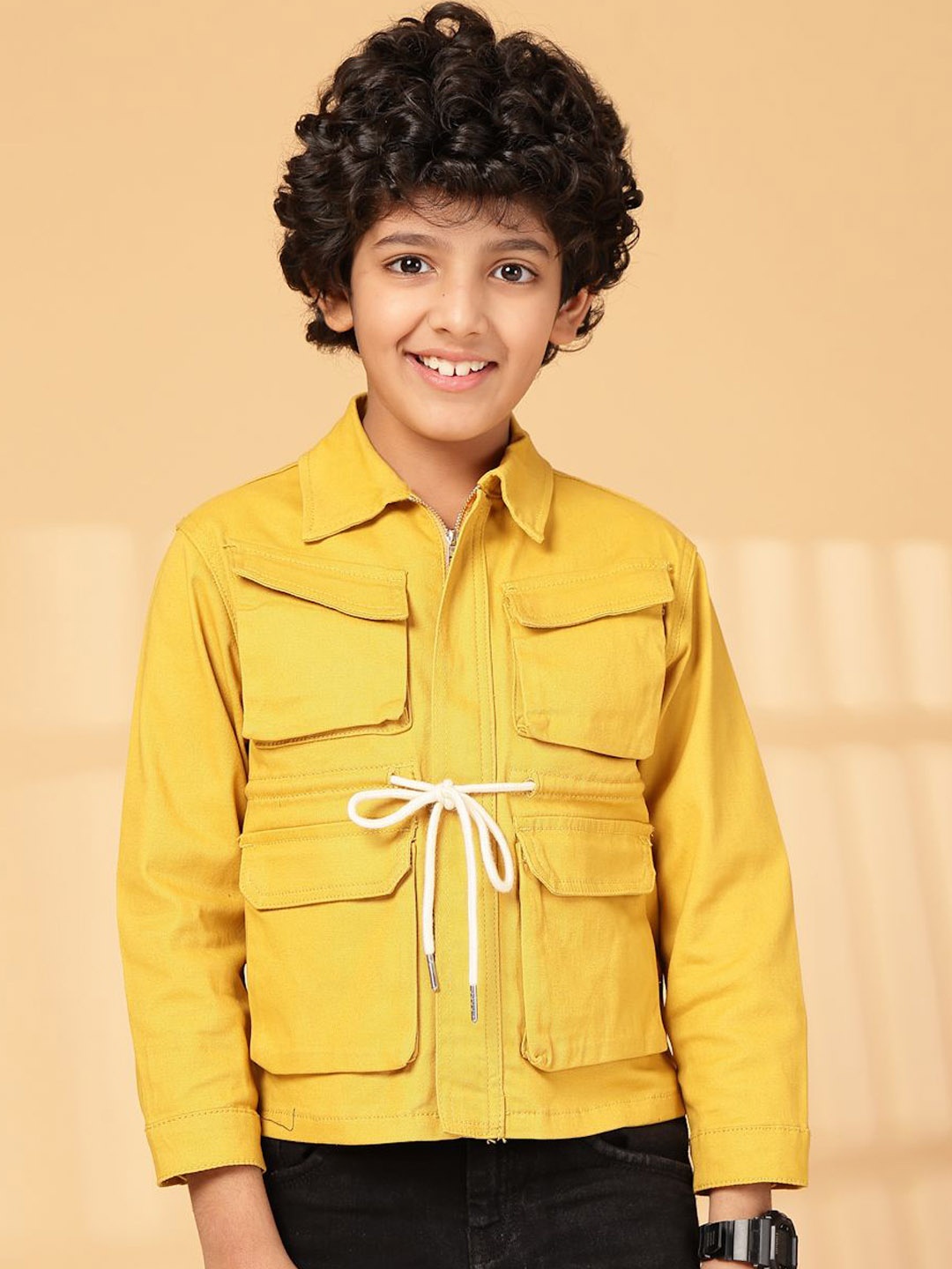 

Albion By CnM Boys Spread Collar Solid Cotton Casual Denim Lightweight Jacket, Mustard