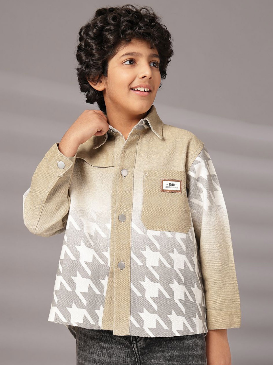 

Albion By CnM Boys Spread Collar Washed Solid Cotton Casual Denim Lightweight Jacket, Khaki