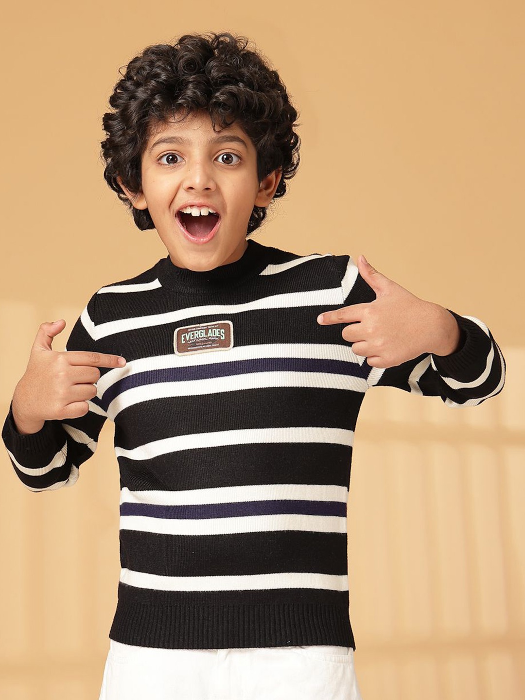 

Albion By CnM Boys Striped Woollen Pullover, Black