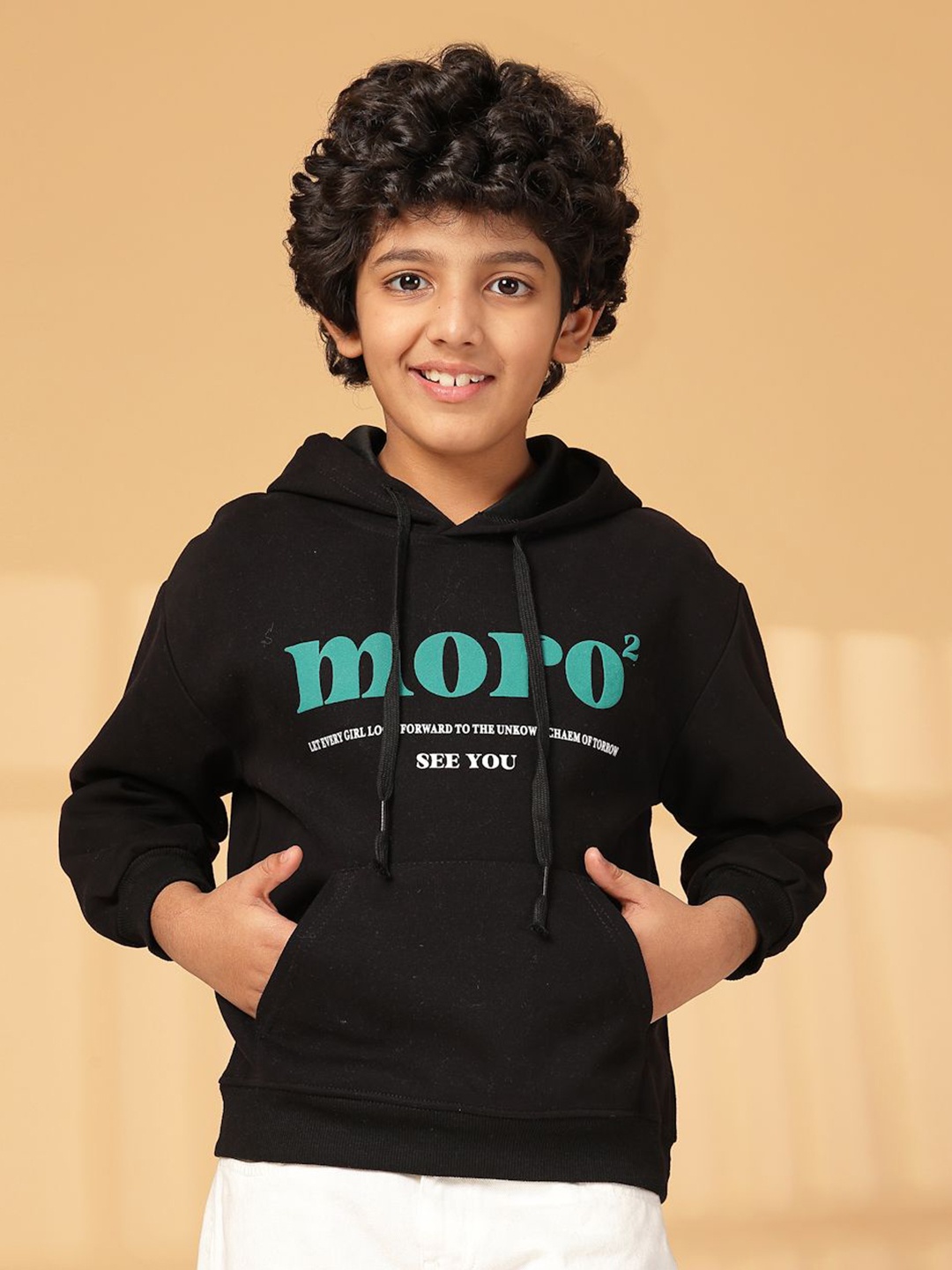 

Albion By CnM Boys Cotton Typography Printed Hooded Sweatshirt, Black