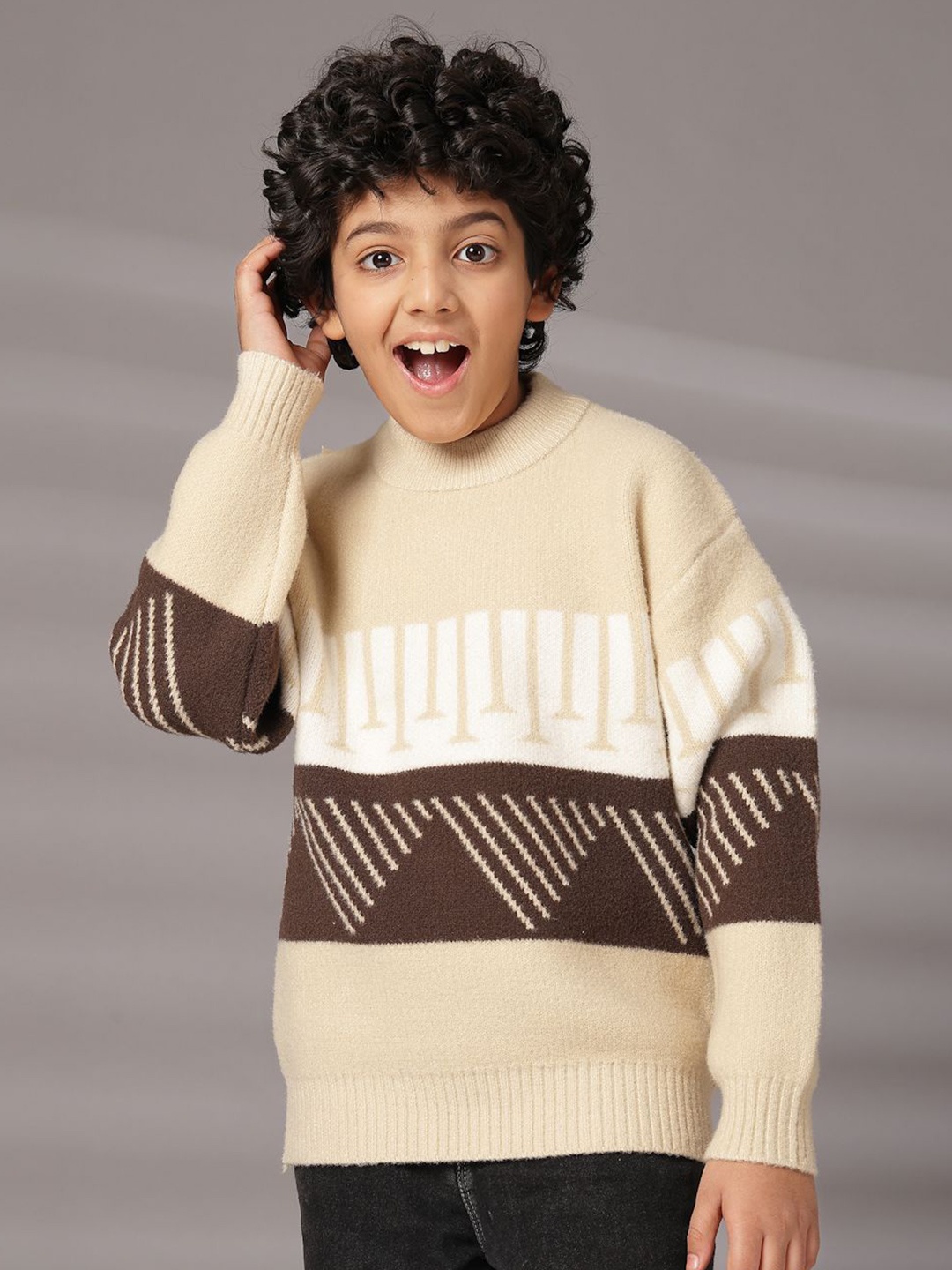 

Albion By CnM Boys Printed Woollen Pullover, Brown