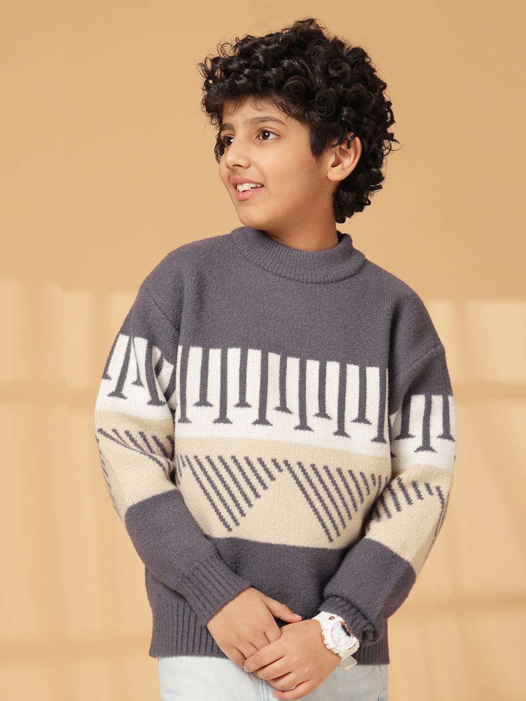 

Albion By CnM Boys Printed Woollen Pullover, Grey